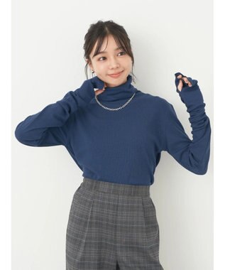 earth music&ecology ＴＲウールブレンドタートルネックプルオーバー Deep Blue