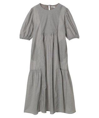 CRAFT STANDARD BOUTIQUE インド綿パフスリーブギャザーワンピース Stripe Gray