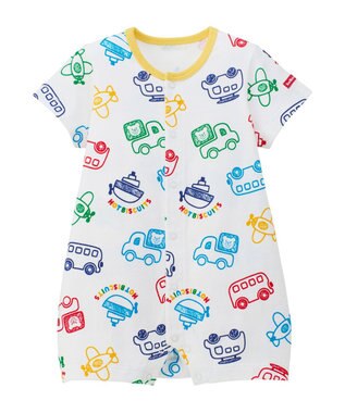 MIKI HOUSE HOT BISCUITS 【70-80cm】ビーンズ×乗り物 総柄ショートオール