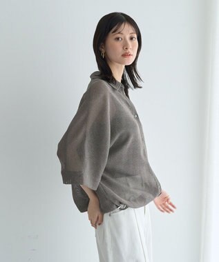 YECCA VECCA 　裾ドロストメッシュシャツ Gray Mixture