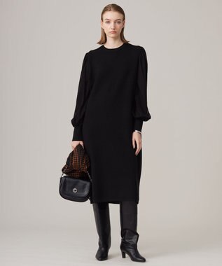 ICB L 【洗える】ウールブレンドスムース ニットワンピース ブラック系