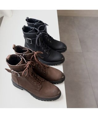 Pointer 本革 足首ベルトレースアップブーツ ダークブラウン