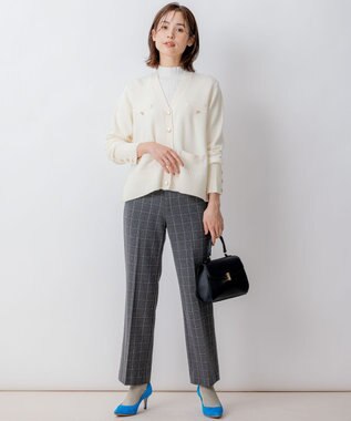 組曲 S 2WAYウォームストレッチ ストレートチェックパンツ グレー系3