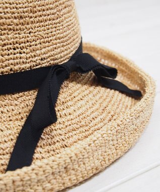 石田製帽 ラフィア糸入りかぎ編みポークセーラ　細リボン ナチュラル