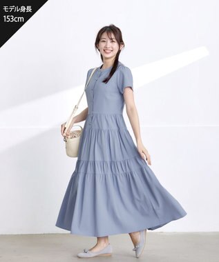 Tiaclasse 【洗える】 ティアードシャツワンピース ブルー