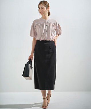 組曲 S 【WEB限定】ストライプジャガード タイトスカート ブラック系