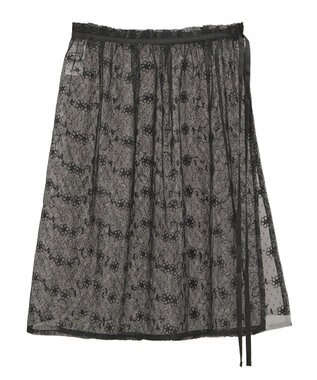 earth music&ecology フラワー刺繍レイヤードスカート Black