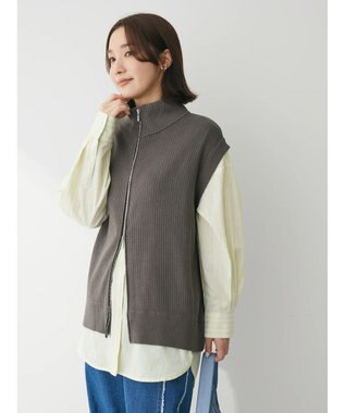 Green Parks ＺＩＰ付きリブニットベスト Gray