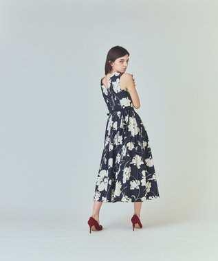 GRACE CONTINENTAL バイカラーボタニカルドレス ブラック