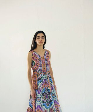 GRACE CONTINENTAL パネルプリントティアードワンピース オレンジ