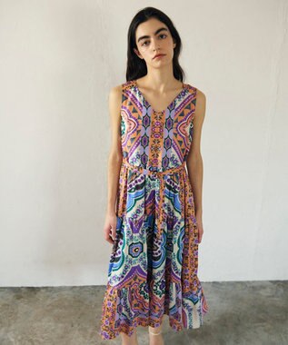 GRACE CONTINENTAL パネルプリントティアードワンピース オレンジ