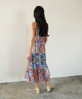 GRACE CONTINENTAL パネルプリントティアードワンピース オレンジ