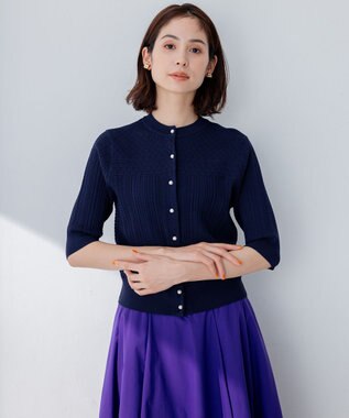 組曲 【前後着用可】MINAレーシーニット カーディガン ネイビー系