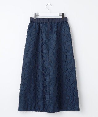 自由区 【洗える】フラワーカットジャガード スカート ネイビー