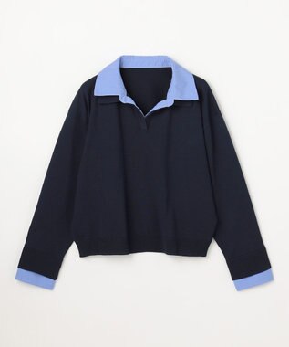 ANY L ファブリックコンビスキッパーニット ネイビー×ブルー