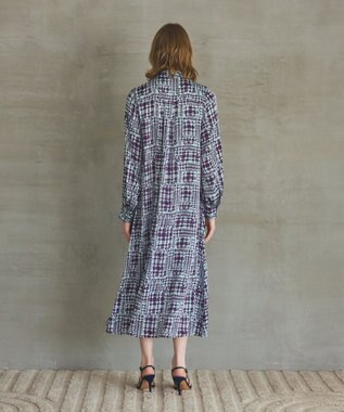 GRACE CONTINENTAL チェックプリントボウ付ワンピース サックス