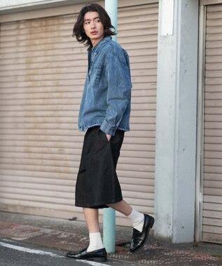 WEGO 【ウエストゴム/SMLサイズ展開】イージーコットンハーフパンツ デニムブラック