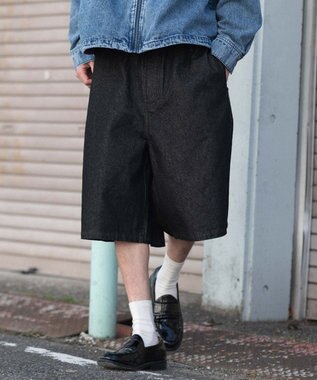 WEGO 【ウエストゴム/SMLサイズ展開】イージーコットンハーフパンツ デニムブラック