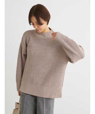 Green Parks ｍｏｋｏモール畦編みモックネックプルオーバー Gray Beige