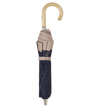 MOONBAT 【遮光/晴雨兼用日傘】LANVIN COLLECTION (ランバン コレクション)グログランリボン バイカラー 遮熱 UV 折りたたみ傘 楽折 ディープブルー