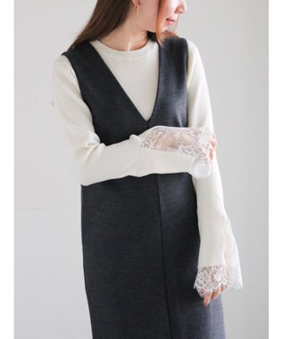 Te chichi レースカフスレイヤードニット オフホワイト