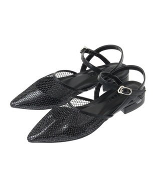 Green Parks ＲＵＰＩＳポインテットメッシュストライプサンダル Black