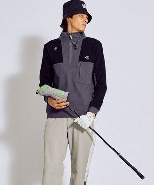 PW CIRCULUS 今が旬トップス！【ドライな肌触り / UV遮蔽率98.9% UVカット / ストレッチ】【MEN】ワッフルハーフジップトップス  ゴルフ グレー系