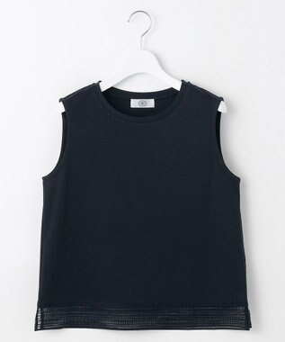 J.PRESS LADIES L 【人気のため追加・洗える】ノースリーブスムースジャージー レース カットソー ネイビー系