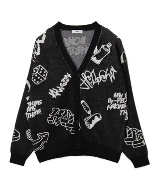 WEGO ベロアモールグラフィティカーディガン ブラック