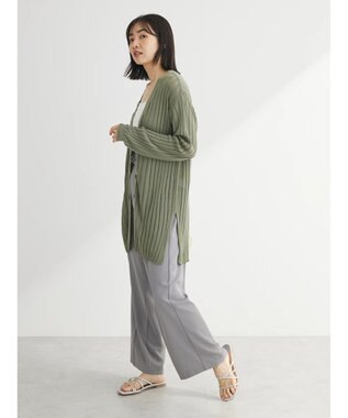 Green Parks 推しニット　リブ編みミドル丈カーディガン Khaki