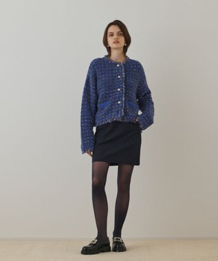 GRACE CONTINENTAL ツイードニットショートカーディガン ブルー