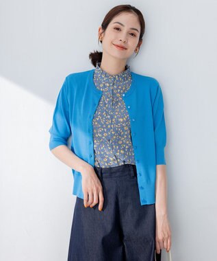 組曲 【5色展開・洗える】MINA半袖 カラーカーディガン ブルー系