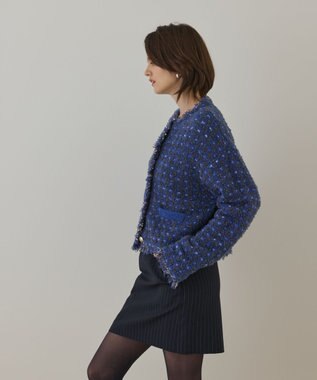 GRACE CONTINENTAL ツイードニットショートカーディガン ブルー