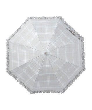 MOONBAT ランバン オン ブルー 晴雨兼用日傘 折りたたみ傘 ドビー×フリル 遮光 遮熱 UV グレー（グレンチェック）