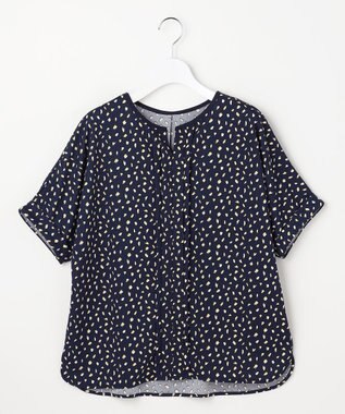 ANY SIS ジョーゼットフロントタック プルオーバー ネイビー系幾何学柄