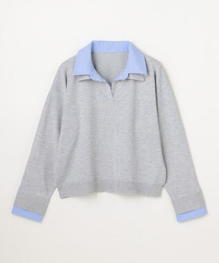 ANY L ファブリックコンビスキッパーニット ライトグレー×ブルー