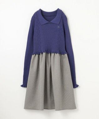 組曲 KIDS 【150-160㎝】千鳥ドッキング ワンピース ダルブルー系