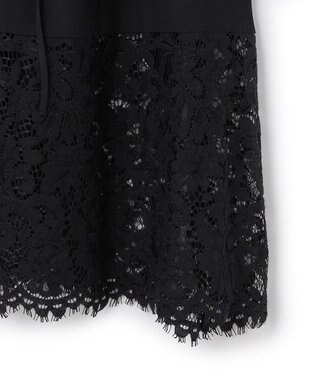 UNFILO L レースヘム ギャザーブラウス ブラック