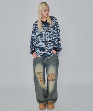 WEGO 【ユニセックス着用ITEM/MLサイズ展開】カモフラナンバリングホッケーT（LS） ブルー