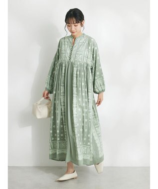 CRAFT STANDARD BOUTIQUE パネル柄ウエスト切り替えボリュームワンピース Light Green
