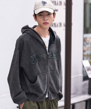 WEGO 【ユニセックス着用ITEM/MLサイズ展開】ショートグラフィックZIPパーカー ブラックその他