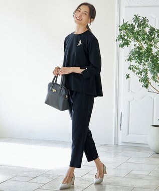 ANY 【ウエストゴム/ストレッチ/セットアップ可】イージィケアストレッチテーパードパンツ ネイビー