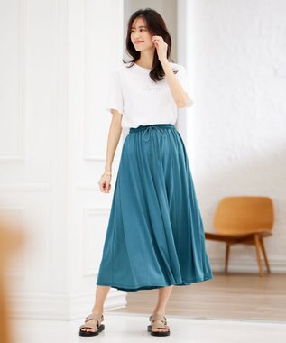 J.PRESS LADIES S 【洗える】ジャージー フレアースカート ターコイズブルー系