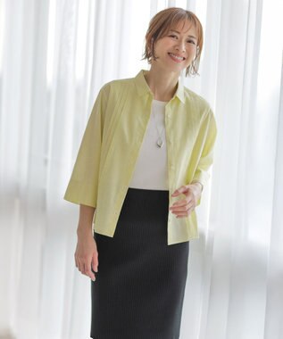 J.PRESS LADIES 【洗える】リネンminiチェック フロントピンタック シャツ ピスタチオ系