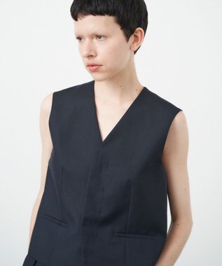 ATON WOOL LINEN SHRKSKIN | ウエストコート DARK NAVY