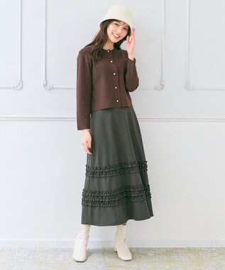 Feroux フレアギャザーチェック スカート ダークブラウン系1