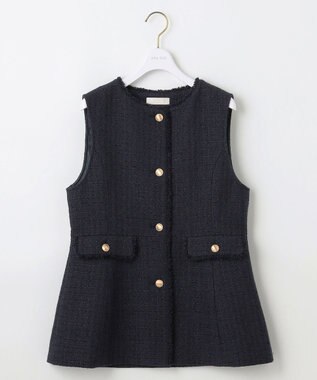 ANY SIS S ファンシーツイードペプラム ジレ ネイビー