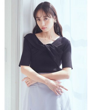 earth music&ecology フロントクロスリブニットプルオーバー Black