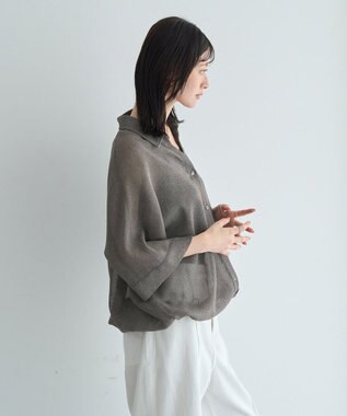 YECCA VECCA 　裾ドロストメッシュシャツ Gray Mixture