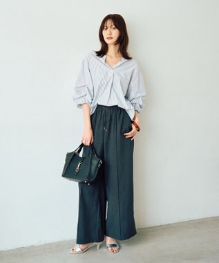 YECCA VECCA タックスリーブスキッパーブラウス Stripe White
